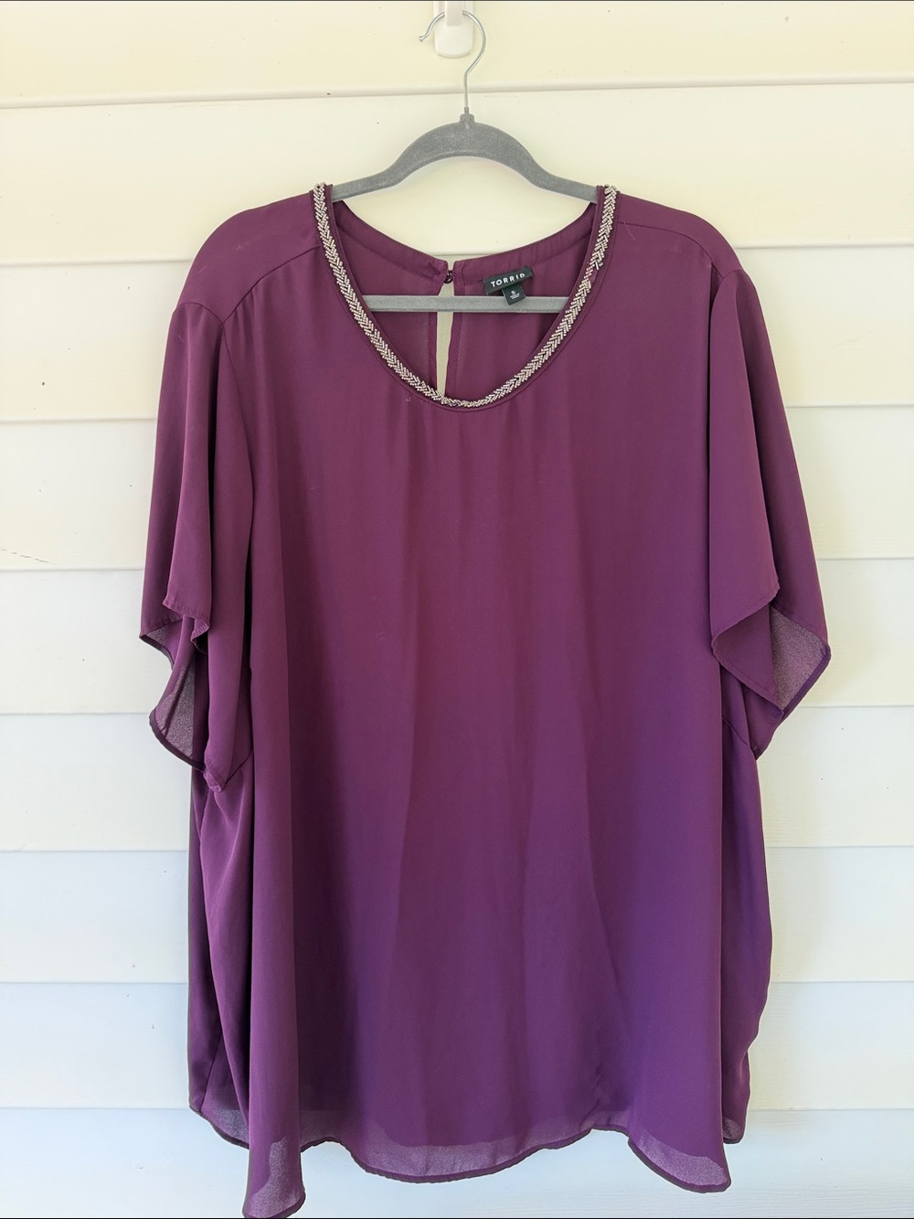 torrid Purple Beaded Neck Flutter Sleeve Blouse